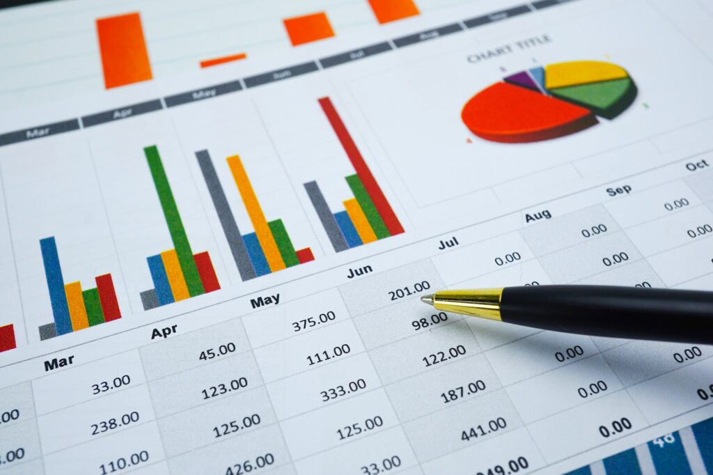 Charts Graphs spreadsheet paper. Financial development, Banking Account, Statistics.